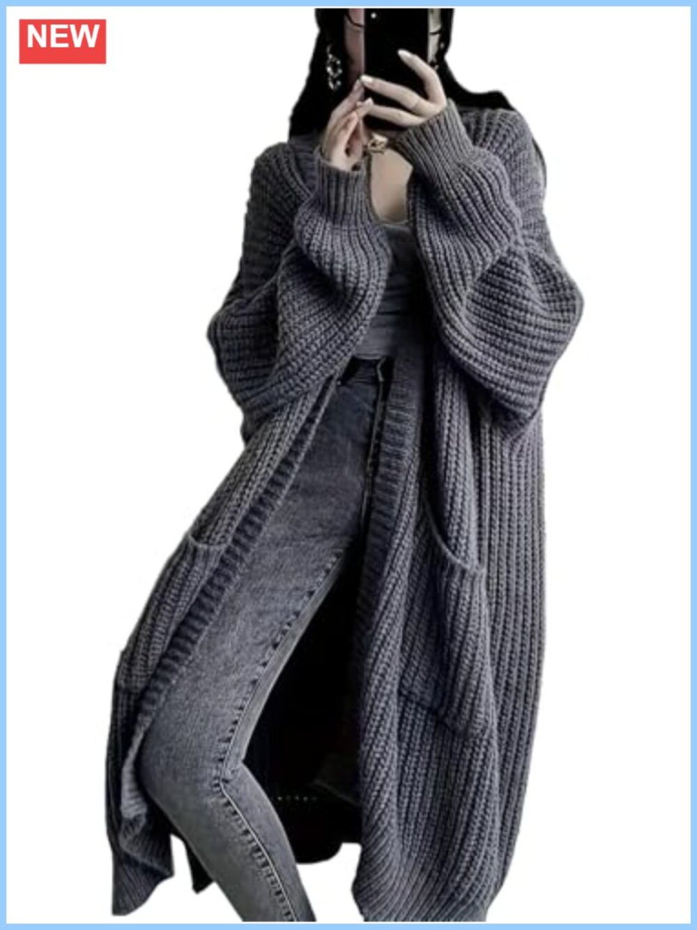 Womens Long Cardigan Sweater Open Front Cable Knit Duster with Pockets